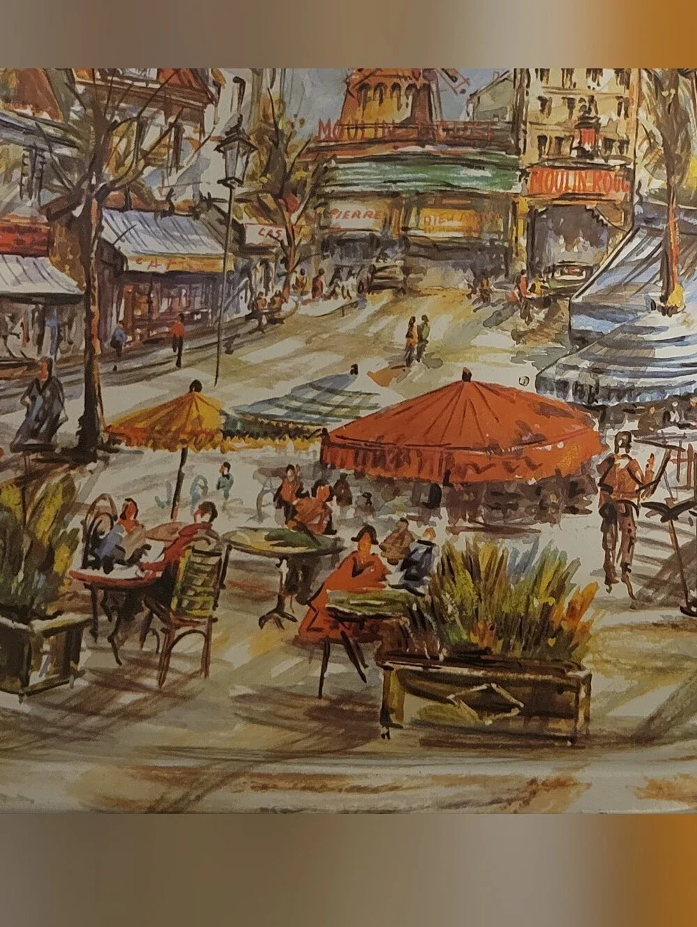 Parisian Café Metal Serving Tray in Red and Brown